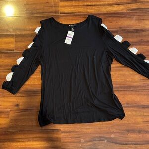 INC International Concepts Black Top with White Sleeve Details